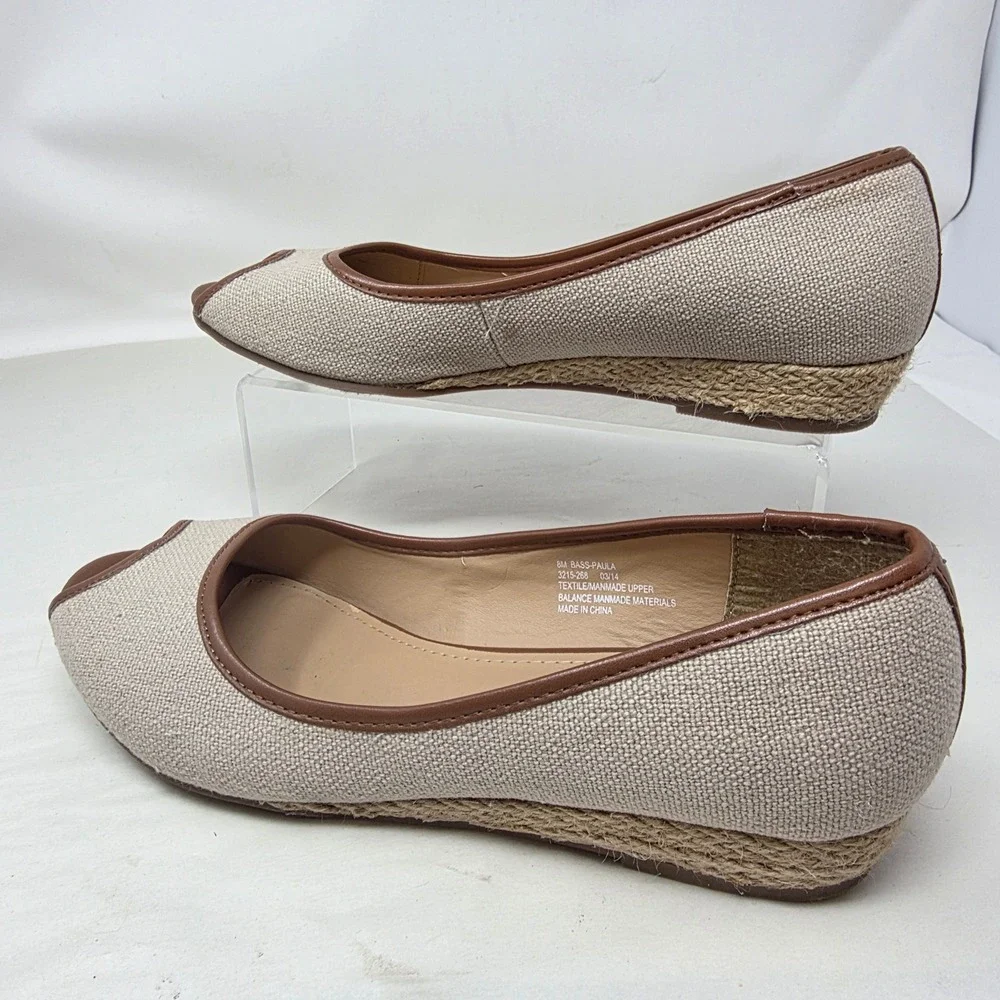 G.H. Bass Paula Wedge Shoes Women 8M Tan Beige Peep Toe Espadrille Canvas Flats